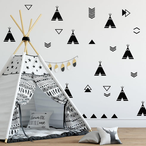 Tents Wall Decals Peel and Stick for Kids, Baby Bedroom Nursery and Living Room, Tribal TeePees Vinyl Wall Stickers Decor (Black)...