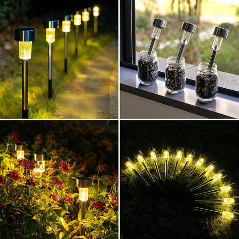 GIGALUMI Solar Pathway Lights 12 Pack, Stainless Steel IP44 Waterproof Auto On/Off Outdoor LED Solar Landscape Lights for Garden, Yard, Patio, Pat...