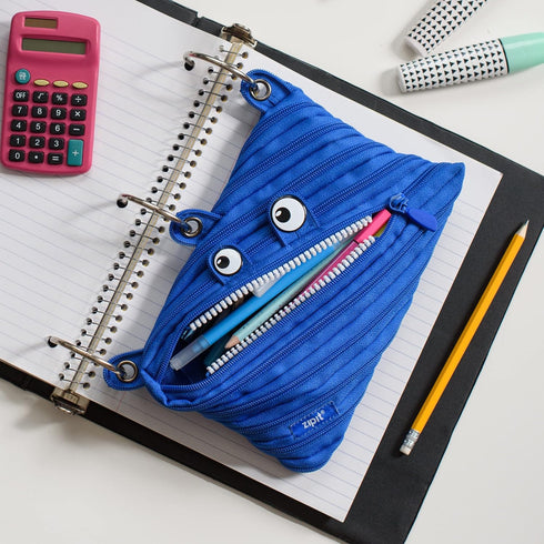 ZIPIT Monster Pencil Pouch for Boys | 3-Ring Binder Pencil Case | Large Capacity Pen Case for School (Blue)...