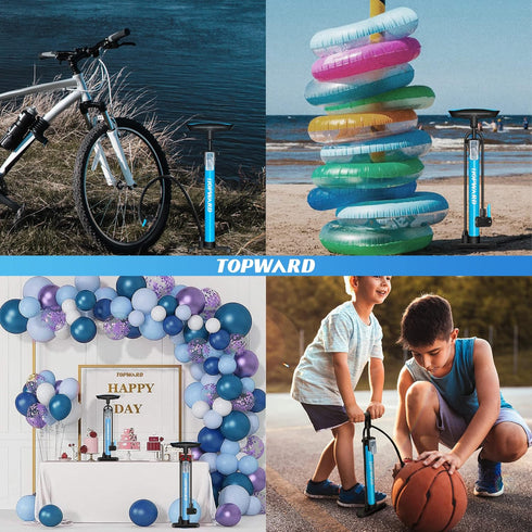 Bicycle Tire Pump Portable, Hand Air Pump for Bike Exercise Balls Inflatables, Fits Presta & Schrader Valve, Bike Floor Pump with Ball Pump Needle...