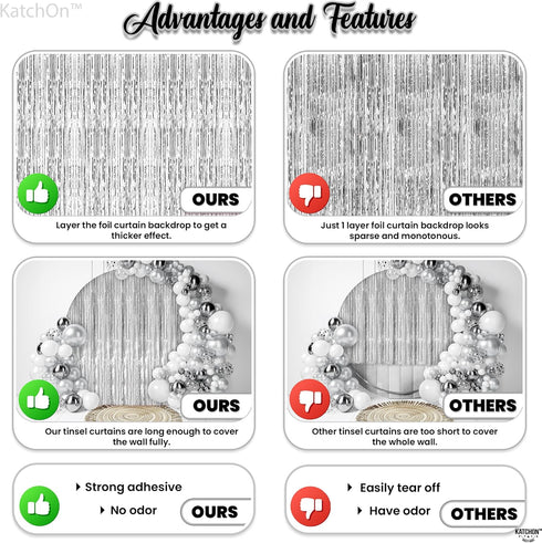 KatchOn, XtraLarge Silver Backdrop Curtain - 3.2x8 Feet, Pack of 2 | Silver Streamers Backdrop for Disco Party Decorations | Fringe Curtains for E...