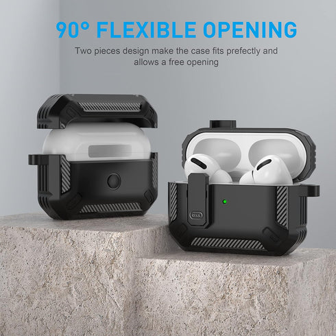 Maxjoy for AirPods Pro Case Cover with Lock, AirPods Pro 1st Generation Case for Men Military Rugged Protective Cover with Keychain Compatible wit...