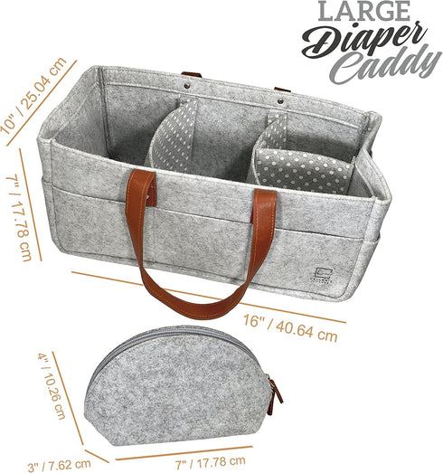 Keller’s Corner Baby Diaper Caddy Organizer Gray Large & Small Pouch / Portable Holder Bag for Changing Table & Car / Nursery Storage Bin / Newbor...