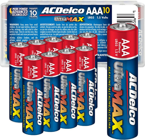 ACDelco UltraMAX 10-Count Triple AAA Batteries, Alkaline Battery with Advanced Technology for Home and Office, 10-Year Shelf Life, Recloseable Pac...