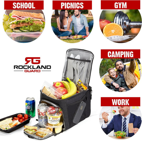 Rockland Guard Insulated Lunch Bag for Men - Lunch Box for Women with Compartments for Meal Prep Containers, Bottles, Snacks, Extra Storage Pocket...