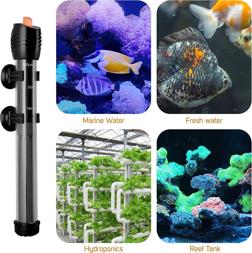 Orlushy Submersible Aquarium Heater,100W Adjustable Fish Tahk Heater with 2 Suction Cups Free Thermometer Suitable for Marine Saltwater and Freshw...