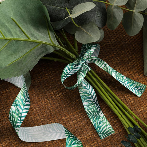 Laribbons Wired Edge Ribbon, 1”x10 Yard Tropical Ribbon, Summer Printed Palm Leaf Ribbon for Baby Shower, Farmhouse Party, DIY Craft, Wreath Bows...