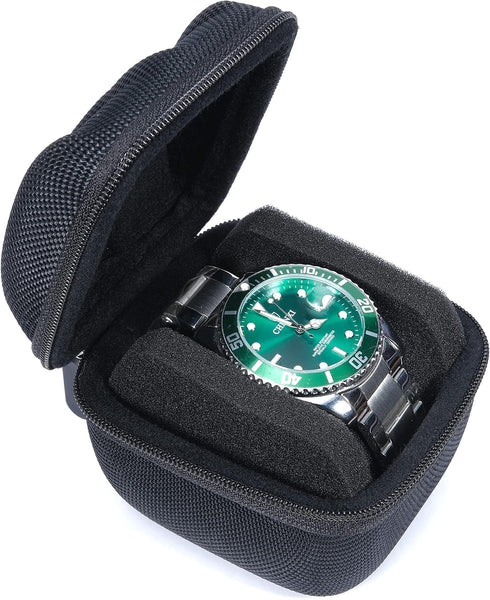 Single Hard Watch travel case, Men's wristwatch smartwatch sports watch Roll Display Organizer box with custom flexible pillow fit up to 55mm face...