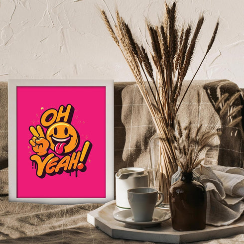 Posterizer 1 pcs-Oh Yeah- Positive Girly Minimalistic Wall art-Abstract & Modern Art-Gift for Daughter, Son, Kids-Living Room Bedroom Decor- UNFRA...