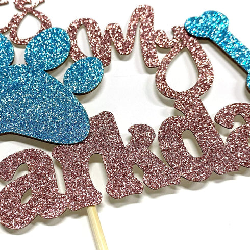 Ambishi's Barkday Cake Decor - Puppy Birthday Party, Baby Dog Toppers - Rose Gold & Blue Glitter...