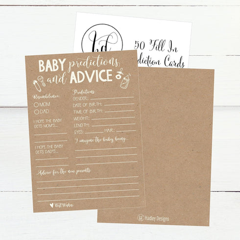 Hadley Designs Hilarious Baby Shower Games Set – 50 Baby Shower Prediction Cards for 50 Guests, Gender Neutral and Fun for Boys & Girls (Rustic)...