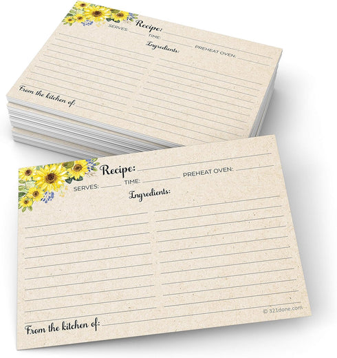 321Done Jumbo XL Sunflower Recipe Cards (Set of 50) Extra Large 5x7 Rustic Kraft Tan - From the Kitchen of for Weddings, Baby, Bridal Shower - Mad...