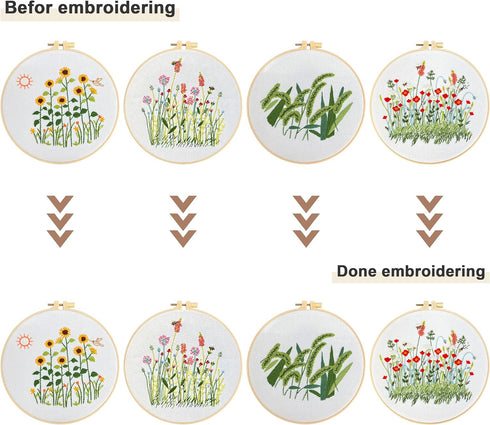 Maydear 4 Packs Embroidery Starter Kit with Pattern, Stamped Cross Stitch Kits for Beginners Adults with Embroidery Hoop and Instructions, Hand Em...