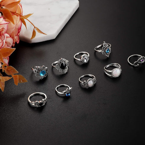 LOYALLOOK 132PCS Bohemia Knuckle Ring Set Women Hollow Silver Fashion Finger Rings Vintage Stackable Knuckle Midi Rings Set...