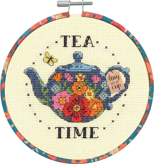 Dimensions Tea Time Counted Cross Stitch Kit for Beginners, 6" Diameter, 6 Piece...