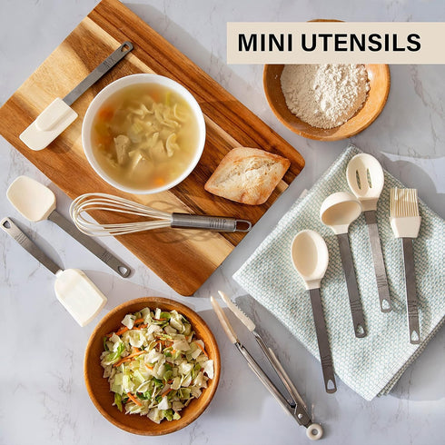Rae Dunn Everyday Collection 9 Piece MINI Kitchen Utensil Set- Stainless Steel and Silicone Kitchen Tools- (White)...