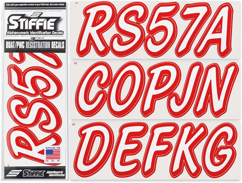 Whipline Solid White/Red 3" Alpha-Numeric Registration Identification Numbers Stickers Decals for Boats & Personal Watercraft...