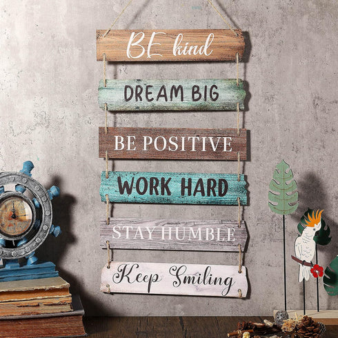 6 Pieces Rustic Wall Hanging Plaque Sign Inspirational Wall Art Farmhouse Wooden Door Signs Positive Plaque with Quotes Motivational Quote Decor f...