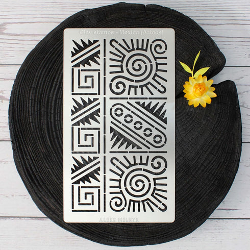 Aleks Melnyk No.433 Metal Stencil, Aztec Stencil Patterns and Symbols, Small Stencil, 1 PC, Template for Wood Burning, Engraving, Crafting, Scrapb...
