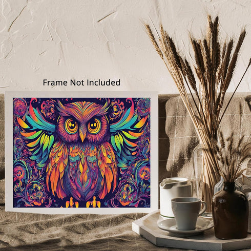 Posterizer 1 pcs- psychedelic funky hippie colorful owl print 3-Abstract & Modern Art-Fantasy & Fiction Art- Living Room Bedroom Decor- unframed w...
