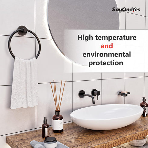 Matte Black Towel Ring – Heavy Duty SUS304 Stainless Steel Rust Proof Hand Towel Holder Hanger for Bathroom, Kitchen Wall Mounted – Round Shape To...