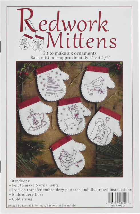 Rachel's of Greenfield Redwork Mittens Ornmanet Kit, 4-Inch x 4.5-Inch...