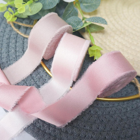 Altier Frayed Satin Silk Ribbon 1 inch x 10 Yards x 3 Rolls Blush Pink Dusty Rose Light Coffee Handmade Wedding Invitation Bridal Bouquets Gift Wr...