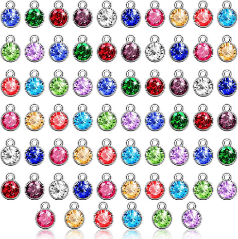 Hicarer 108 Pieces Crystal Birthstone Charms DIY Jewelry Necklace Bracelet Beads Pendant with Rings Mixed Handmade Round Crystal Charm for Earring...