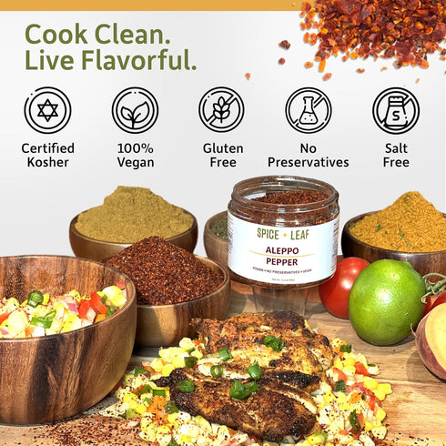 Premium Aleppo Pepper by SPICE + LEAF - Vegan Kosher Preservative Free Red Middle Eastern Mild Pepper Flakes, 3.5 oz...