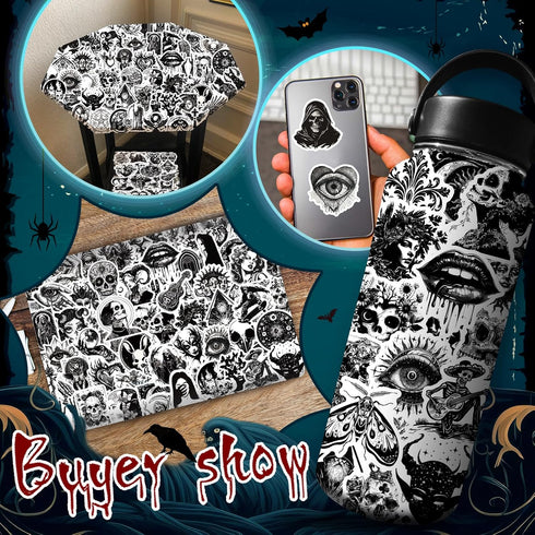 100PCS Cool Gothic Stickers Waterproof Punk Sticker for Water Bottle, Phone Case, Laptop, Black and White Stickers, Horror Vinyl Graffiti Decals E...