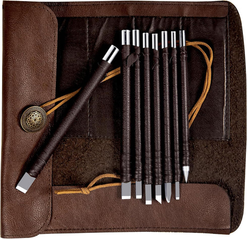 8 Pcs Tungsten Steel Chisel, Metal Engraving Tools, Chisel Set with Leather Sheath for Woodworking, Seal and Bamboo Carving...