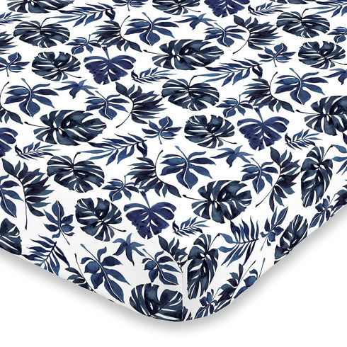 NoJo Super Soft Blue and White Palm Leaf Nursery Crib Fitted Sheet...
