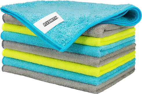 FIXSMITH Microfiber Cleaning Cloth - Pack of 8, Size: 12 x 16 in, Multi-Functional Cleaning Towels, Highly Absorbent Cleaning Rags, Lint-Free, Str...