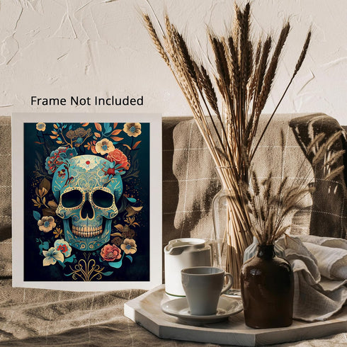 Posterizer 1 pcs-blue chinoiserie sugar skull-Abstract & Modern Art-Holiday Poster Collection-Gift for Men Women Entrepreneur Teens - UNFRAMED Wal...