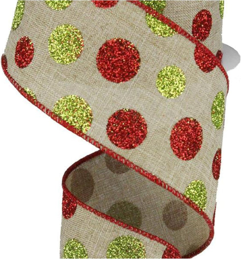 Glitter Multi Dots Wired Edge Ribbon - 2.5 Inches x 10 Yards (Light Beige)...