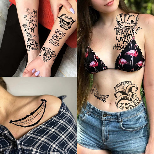 5 Sheets 3D Joker Tattoos Hand Face Halloween Makeup Kit, Smile Face Ghost Clown Damaged Joker Temporary Tattoo For Men Women Adults, Scary Prison...