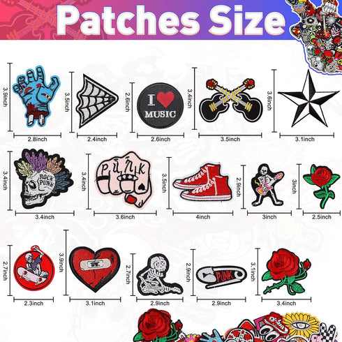 Meneng Embroidered Patches Iron-on Appliques: 30pcs Assorted Cool Punk Embroidery Sew-on Patch for Jackets Clothing...