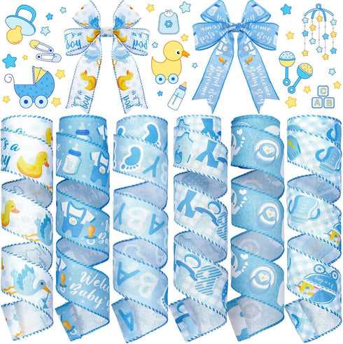 6 Rolls 30 Yards Baby Boy Light Blue Craft Ribbon for Baby Shower Decorative Ribbon Baby Boy Blue Ribbon for Welcome Wrapping Gifts Making Bow Box...
