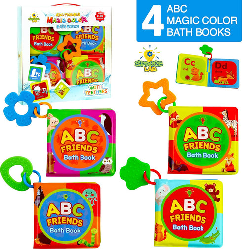 ABC Friends Magic Color Bath Books - 4 Bath Book Set - Educational Baby Bath Toys - Magic Appearing Animals in Water - Teething Toys for Babies - ...