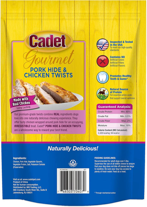 Cadet Gourmet Beef Hide Twist Chew Sticks, Long Lasting & Natural Chew Treats for Dogs, Inspected & Tested in USA, Chicken Flavor (22 Count)...