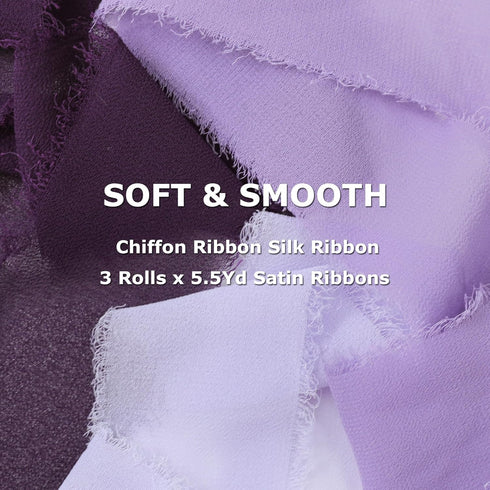 Chiffon Silk Ribbon Fringe 1-1/2 inch x 16.5 Yard Handmade Ribbons 3 Rolls for Gift Wrapping, Wedding Invitations, Bridal Bouquets, Crafts, Flower...