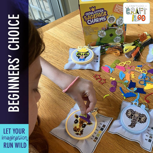 Safari Animals Cross Stitch Kits for Beginners. 5 Stamped Cross Stitch Kits for Kids.Needlepoint Kits for Beginners. Embroidery Kit for Kids. Cros...