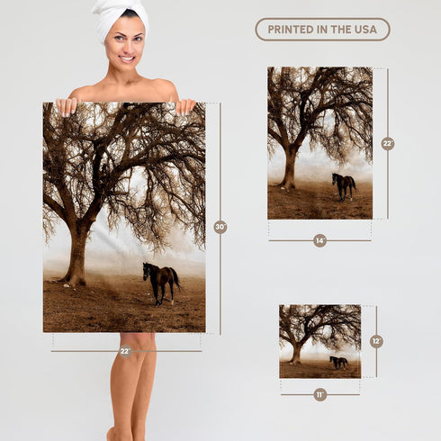 3D Rose Western Sepia Toned Horse on a Ranch with an Oak Tree TWL_202972_1 Towel, 15" x 22", Multicolor...