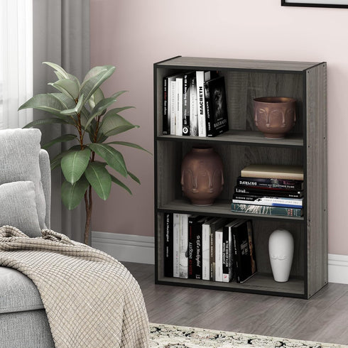 Furinno Pasir 3-Tier Open Shelf Bookcase, French Oak Grey...