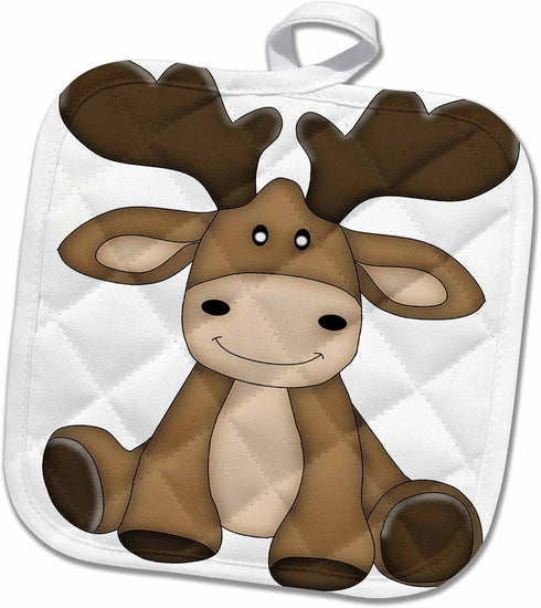 3D Rose Cute Sitting Moose Illustration Pot Holder, 8 x 8...