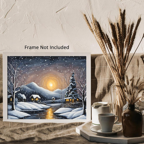 Posterizer 1 pcs- quaint old village-building in nature-night sky 13-Landscape & Nature Art-Floral Botanical Art- Decor for Home & Office- unframe...