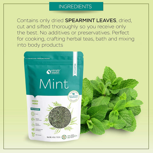 USimplySeason Dried Mint, 4oz - Cut & Sifted Spearmint, Perfect for Teas & Culinary Use, Vegan, Non-GMO, Packaged in the USA...