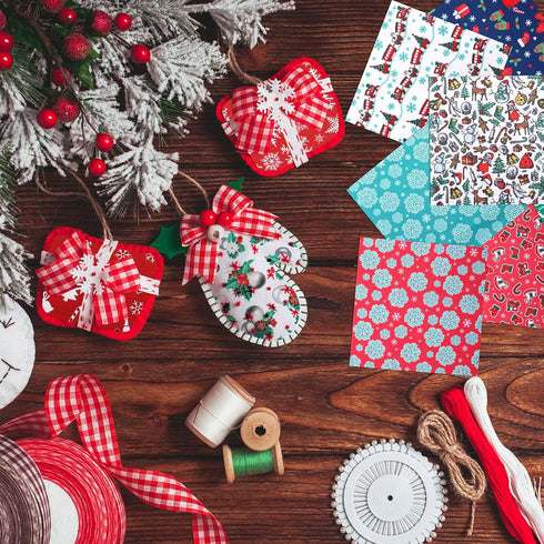 100 Pcs 8 x 8 Inches/ 20 x 20 cm Christmas Fabric Squares Christmas Fabric 25 Different Patterns Fabric Scraps Quilting Craft Fabric Patchwork Fab...