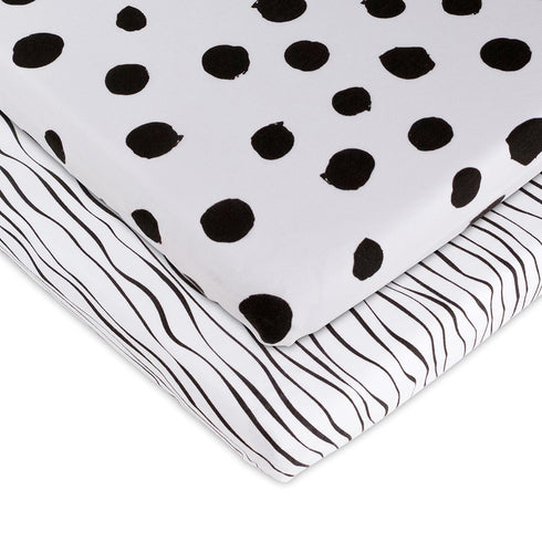 Bassinet Sheet Set 2 Pack 100% Jersey Cotton Black and White Abstract Stripes and Dots by Ely's & Co...