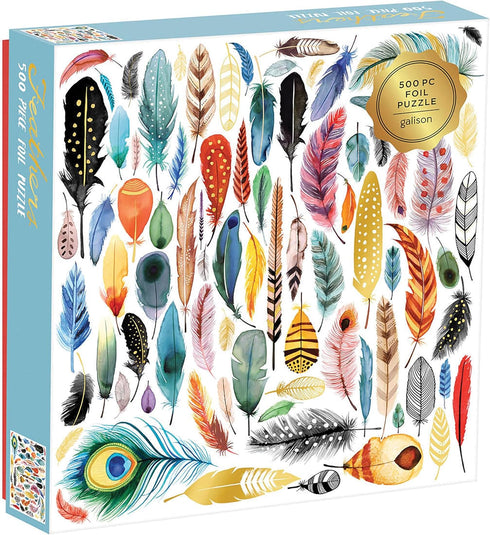 Galison Feathers 500 Piece Jigsaw Puzzle for Adults and Families, Bird Feather Foil Puzzle with 500 Pieces and Bird Feathers from Around The World...